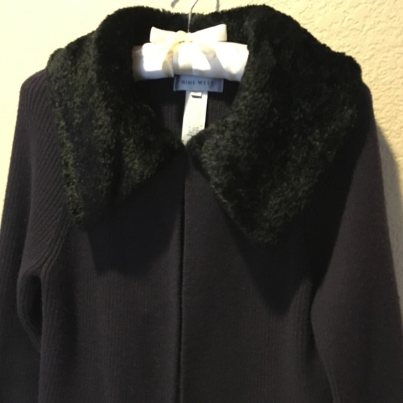 9 West Faux Fur Collar Sweater Jacket - Picture 3 of 6